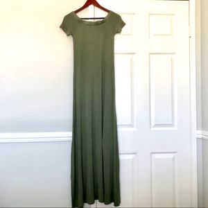 Olive Green Off The Shoulder Maternity Maxi Dress